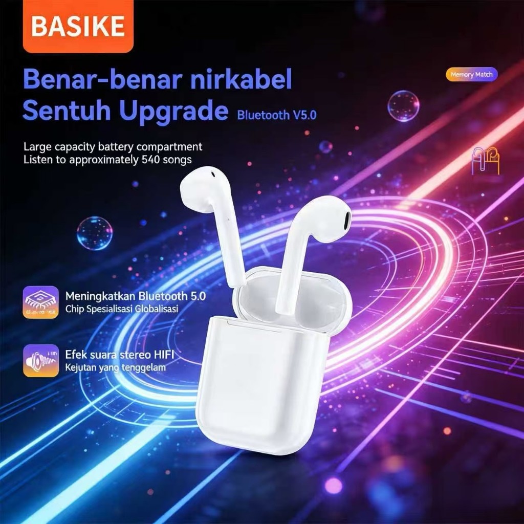 Promo Murah BASIKE Headset TWS Bluetooth 5.0 TW90 Bass Kuat Panggilan Noise Reduction Kasus Pengisia