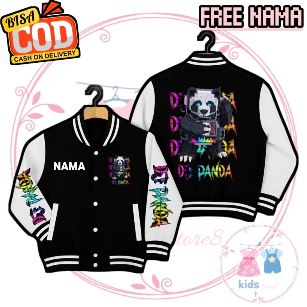 Jacket Varsity Anak Jacket Baseball Anak DJ PANDA Steal A Brainrot Roblox Game Anak-Anak Free Custom