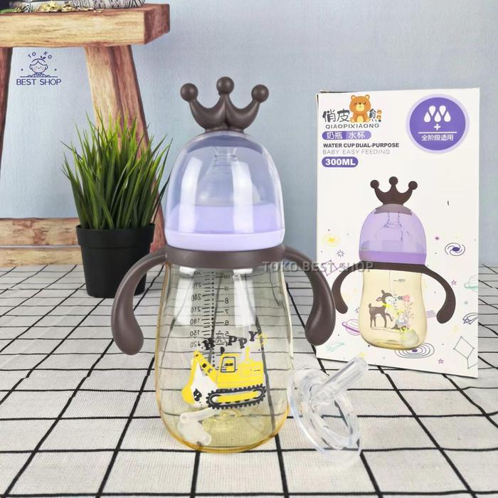 Botol Minum Anak/Botol 2 IN 1 Dot dan/Karakter rabbit Bear Tutup Clip/import/botol Kartun 300ML/Boto
