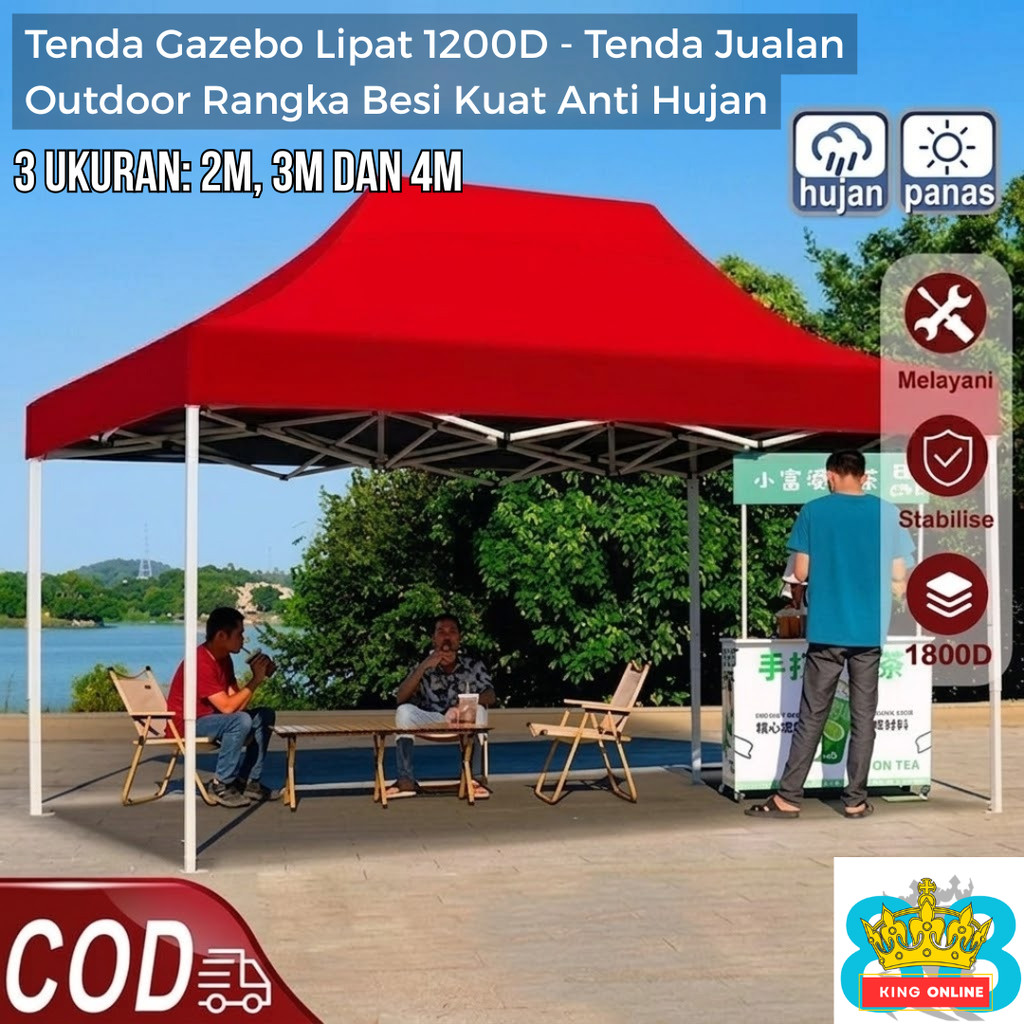 Tenda Jualan Outdoor Rangka Besi Kuat Anti Hujan - Tenda Gazebo Lipat 1200D