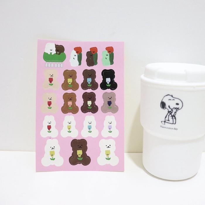 Sticker Lucu Cute Bear Sticker Tulip Korean Style Stiker Lucu Bear Stiker Deco Crafty Charm
