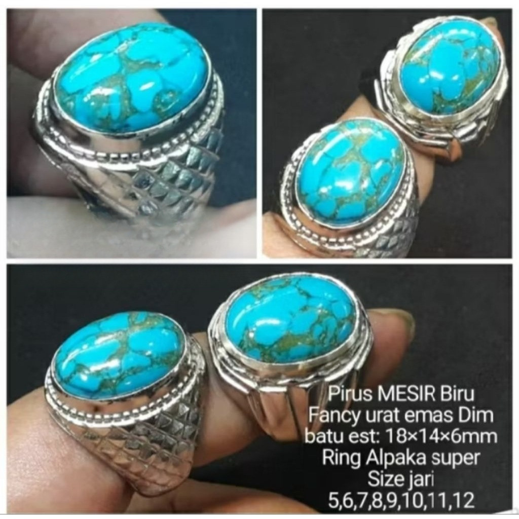 cincin batu pirus Mesir urat emas biru fancy ring alpaka super