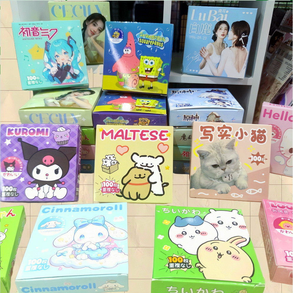 BOX / STICKER WATERPROOF COD 1 SET ISI 60 DAN 100 LEMBAR KEPING STIKER LUCU KARTUN KAWAII CUTE FREE 
