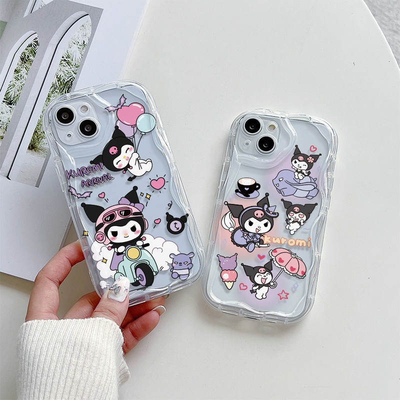 Transparan Gelombang Casing Motif Kartun Kuromi Untuk iPhone 15 14 13 12 11 Pro X XR Xs Max 6 6s 7 8