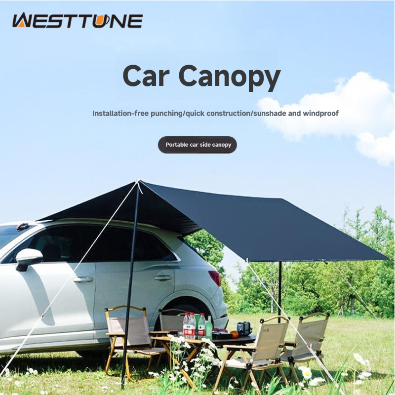 WESTTUNE Portable Car Awning Tarp Lightweight Vehicle Awning for Camping Outdoor Rear Vehicle Awning