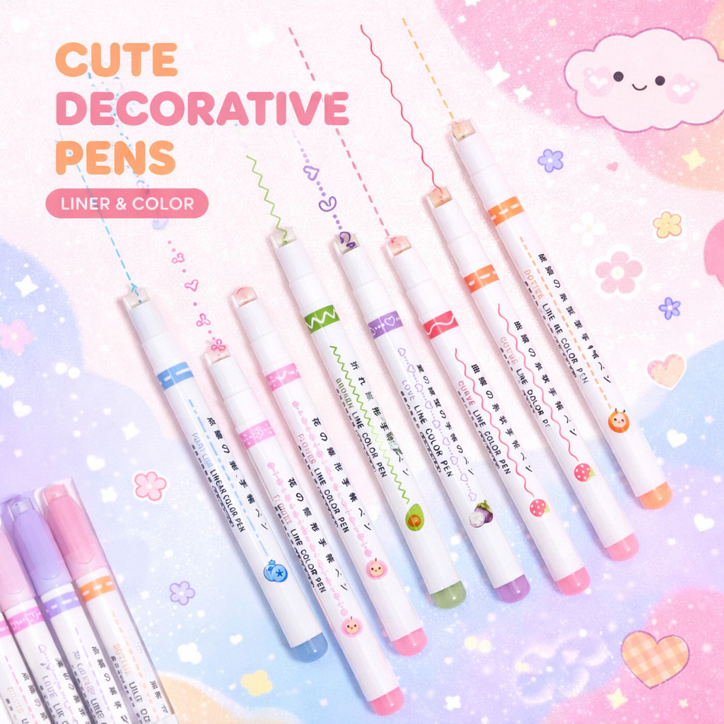 PULPEN 1SET ISI 6PCS /  PEN HIGHLIGHTER BENTUK GARIS MULTI WARNA / DIY STATIONERY HIGHLIGHTER PASTEL