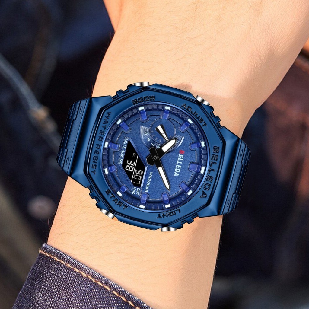 GJ  BELLEDA 9529 RANTAI  Jam Tangan Pria Rantai Double Time Rantai Digital & Analog Tanggal Hari Akt