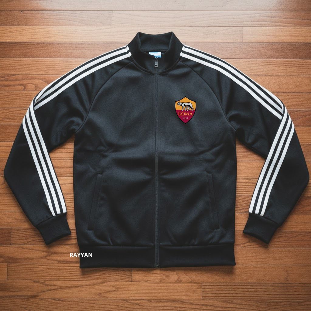 As Roma Tracktop Jacket Football Club Top Seri A Jaket Olahraga Outdoor Motif List 3 Tangan Sz M-XL 