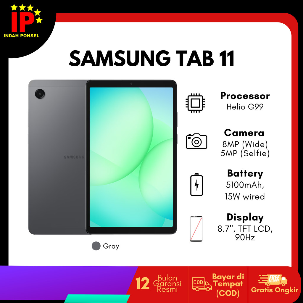 Samsung Tab 11 WIFI/LTE 4GB/64GB - 5100mAh - Garansi Resmi