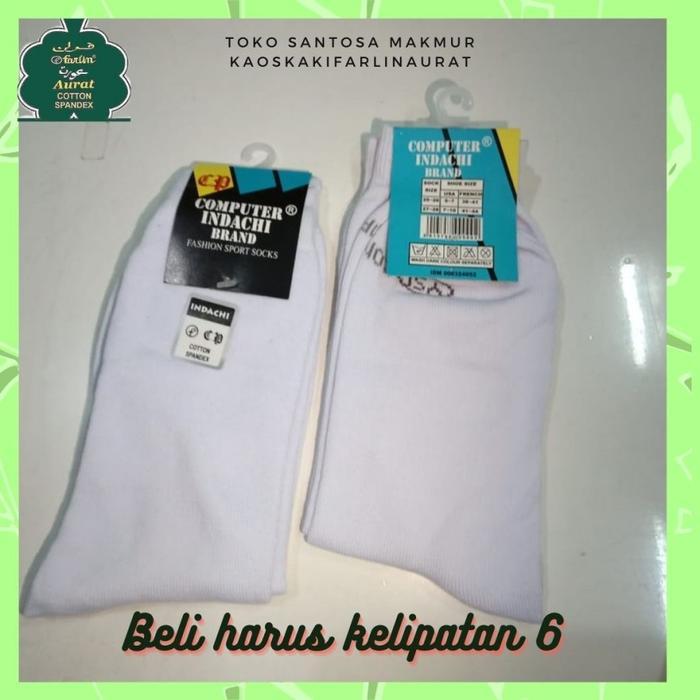 NEW Kaos Kaki Hitam Putih Indachi Sekolah SMA Ukuran 23 Sebetis Grosir - Putih