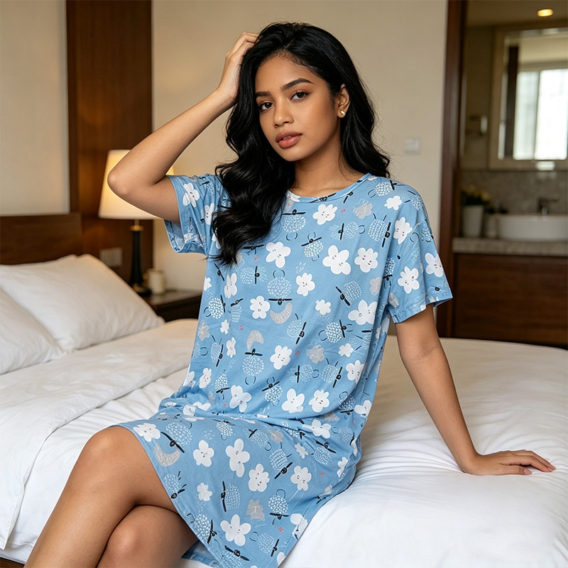 Eluna Kaos Korea Baju Tidur Wanita Jumbo Kekinian Katun Tebal Adem / Piyama Daster Baju Tidur Wanita