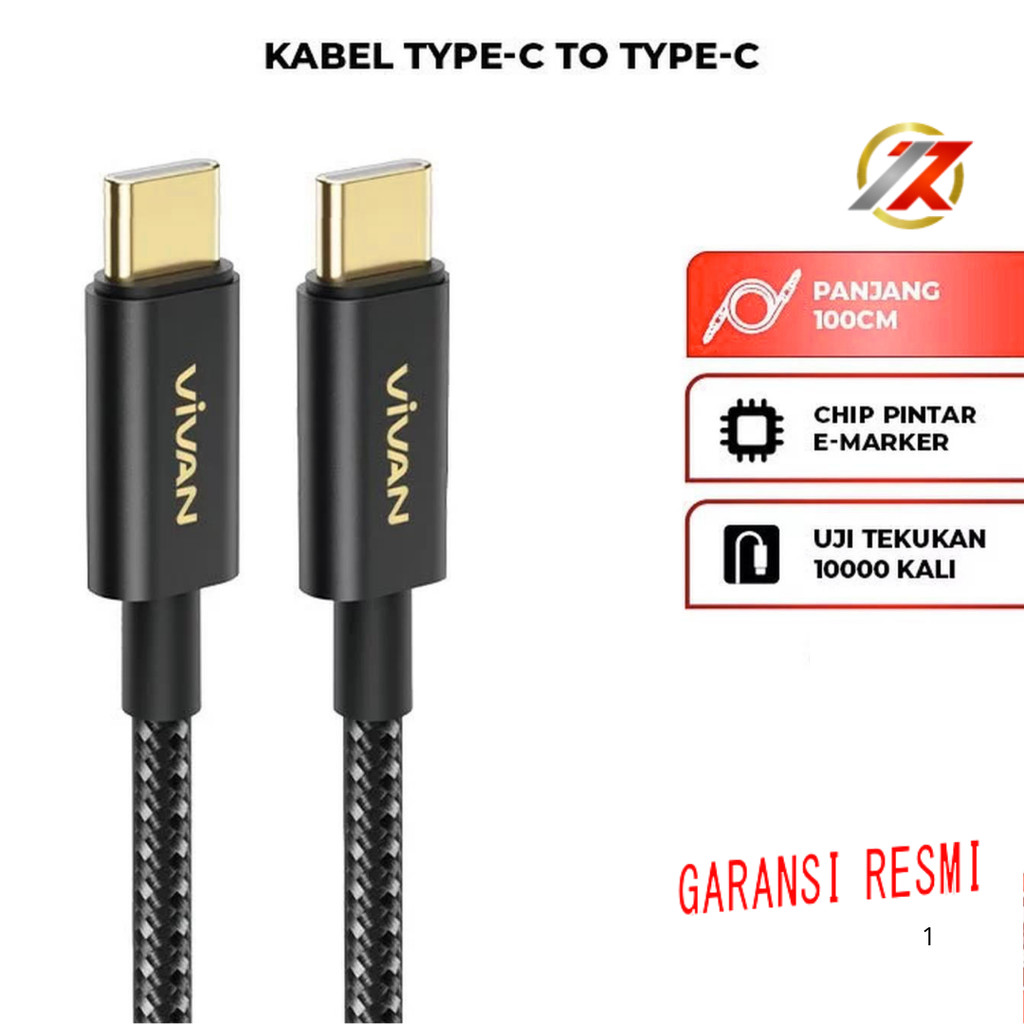 VIVAN VOR240W Black 240W Cable Type C to Type C Fast Charging | KABEL CHARGE |