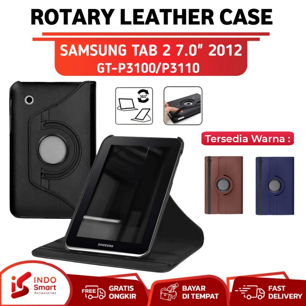 Case Samsung Galaxy Tab 2 / Samsung Tab 2 - 7 inch 2012 P3100 Casing Flip Book Cover Case Rotary