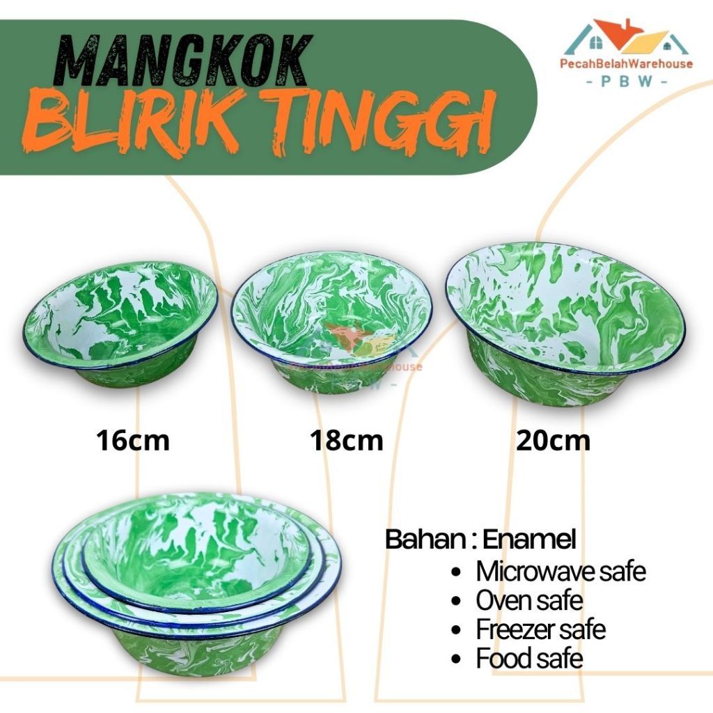TERBAIK Mangkok Blirik Tinggi Seng Enamel 16cm 18cm 20cm / Waskom Blirik Enamel / Kobokan Blirik Ena