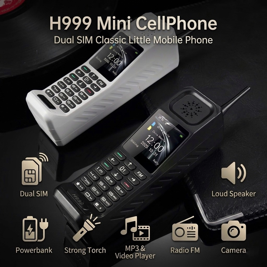 GROSIRUNIK99 H999 HP Mini Retro Candybar Dual SIM Power Bank Senter LED FM Radio MP3 - HP Cadangan O