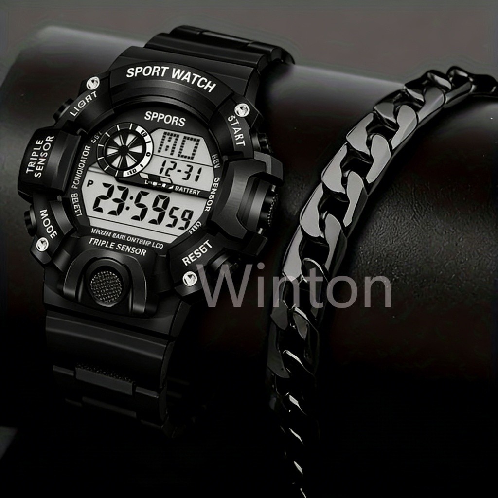 New Product 2Pcs Jam Tangan Mewah Pria Gelang Emas Pria Gelang Emas Stainless Steel Jam Tangan