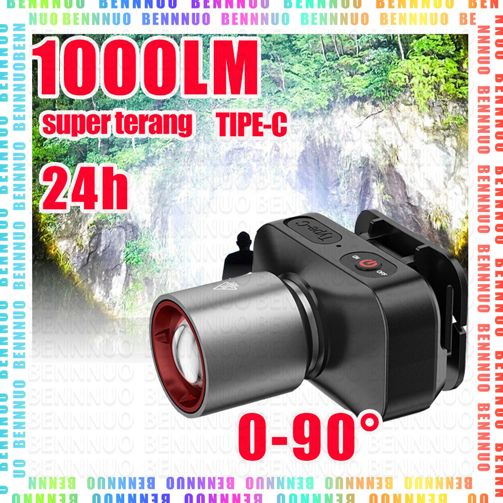 Senter Kepala LED Super Terang Senter Kepala Zoom 1000 Lumen Headlamp Senter Kepala Zoom Head Lamp L
