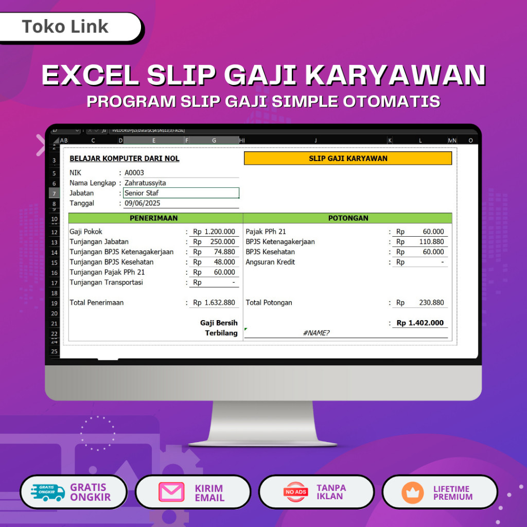 EXCEL SLIP GAJI KARYAWAN OTOMATIS - Program Slip Gaji Simple Data Karyawan + Tutorial