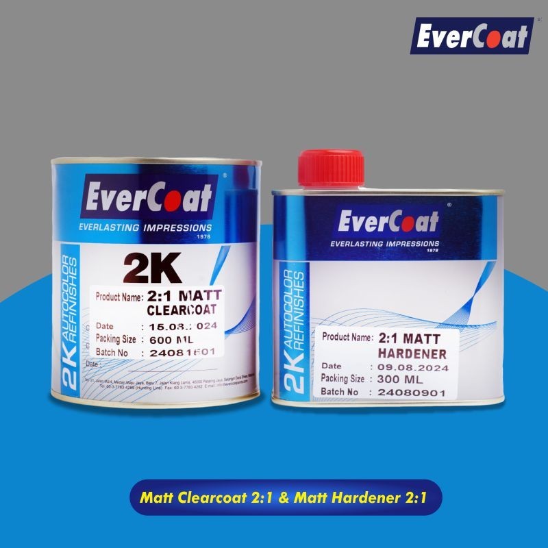 Set Clearcoat Klir Pengkilat Cat Matt Clearcoat 600 ml 2:1 Hardener 300 ml | Evercoat
