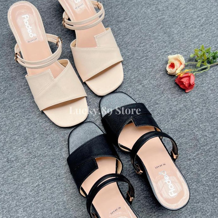 SANRIRINTOJAYASHOP FLADEO Sandal Wanita Heels 5cm Sendal Hak Rendah Elegant Tali Belakang