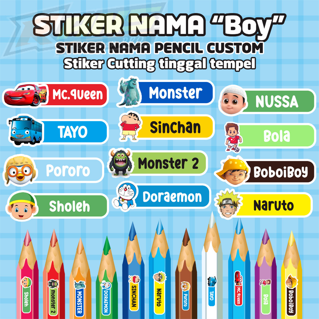 STIKER BALLPOINT ISI 65 PCS STIKER PENA STIKER PENSIL STIKER SPIDOL STIKER NAMA CUSTOM [PART 1] BOY