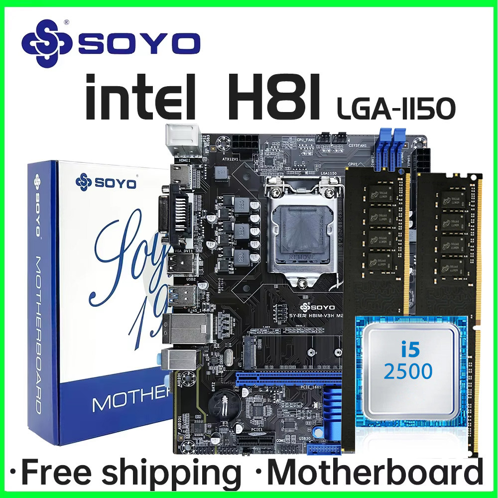 SOYO H81 Motherboard With RAM DDR3 8G*2 i5 2500 CPU LGA 1150 Support I3 I5 I7 M.2 Slot VGA HDMI-Comp