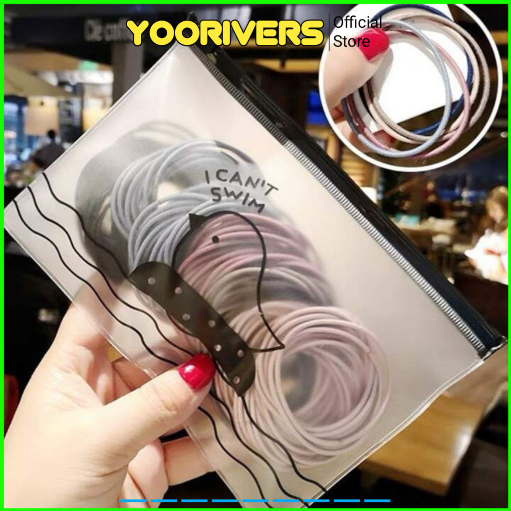 ikat rambut korea isi 100 plus zipper bag ikat rambut murah isi 100 ikat rambut warna warni HA04 - i