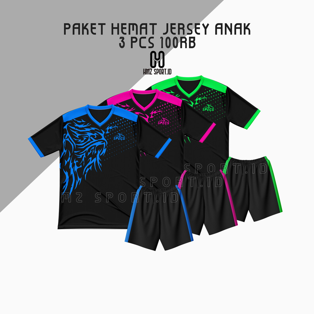 3 PCS 100 RB paket hemat setelan jersey anak terbaru sd smp promo bola futsal volly badminton