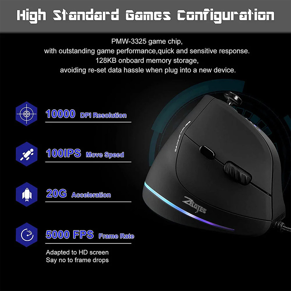 Wired Gaming Vertical Mouse with Joystick Ergonomics Mice for Laptop RGB Backlit Programmable 11keys