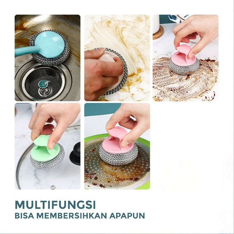 GROWSIR Sikat Kawat Spon PET Cuci Piring Panci Sabut Spons Sponge Dapur Serbaguna Gagang CF049
