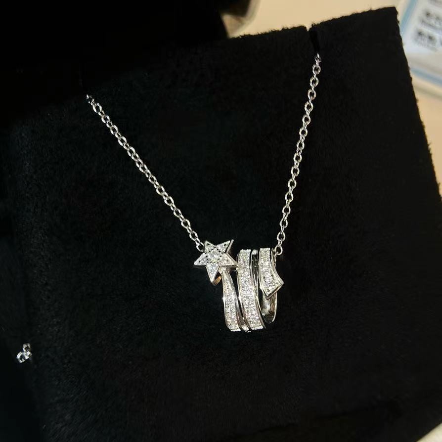 New Comet Necklace for Women Full Diamond Meteor Simple Versatile Chanel Style Classic Collarbone Ch