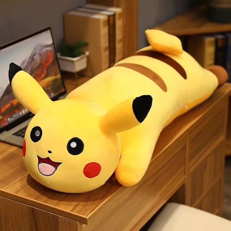 Boneka Guling Pikachu 40cm Jumbo Plush Doll Pokemon Bantal Tidur Panjang Empuk Fluffy Lembut Kuning 