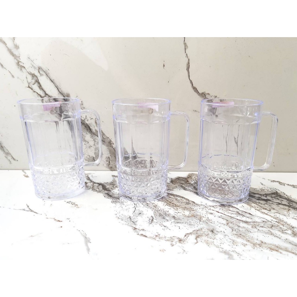 Paket 6 Pcs Gelas Jumbo Bening Gagang Plastik Tebal / Cangkir Transparan Bening Hadiah Souvenir