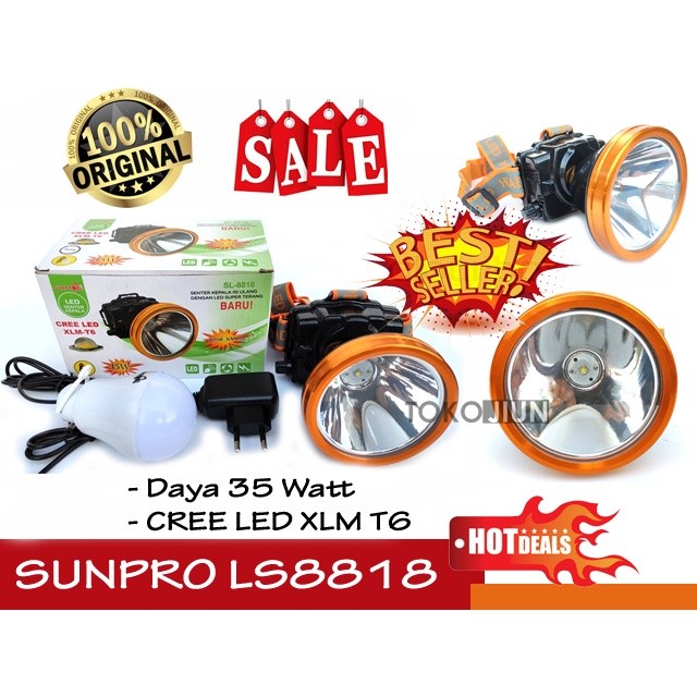 Sunpro Headlamp LED Senter Kepala LED Sunpro SL8818 35 Watt Senter LED Dimmer
