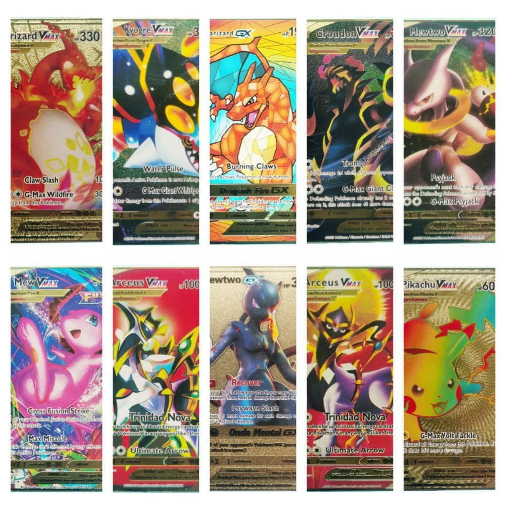 2024 Pokemon English Metal Card Anime Pikau arizard Mewtwo Blastoise Vmax Shiny Letters Game Collect
