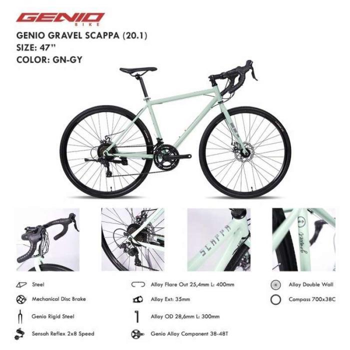 Sepeda Balap Roadbike Genio Gravel Scappa 700c SNI Resmi Garansi - Green