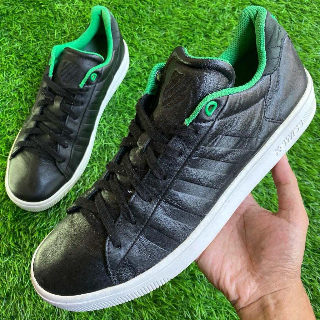 Sepatu K-Swiss Black Leather Low sneakers shoes ukuran 44,5