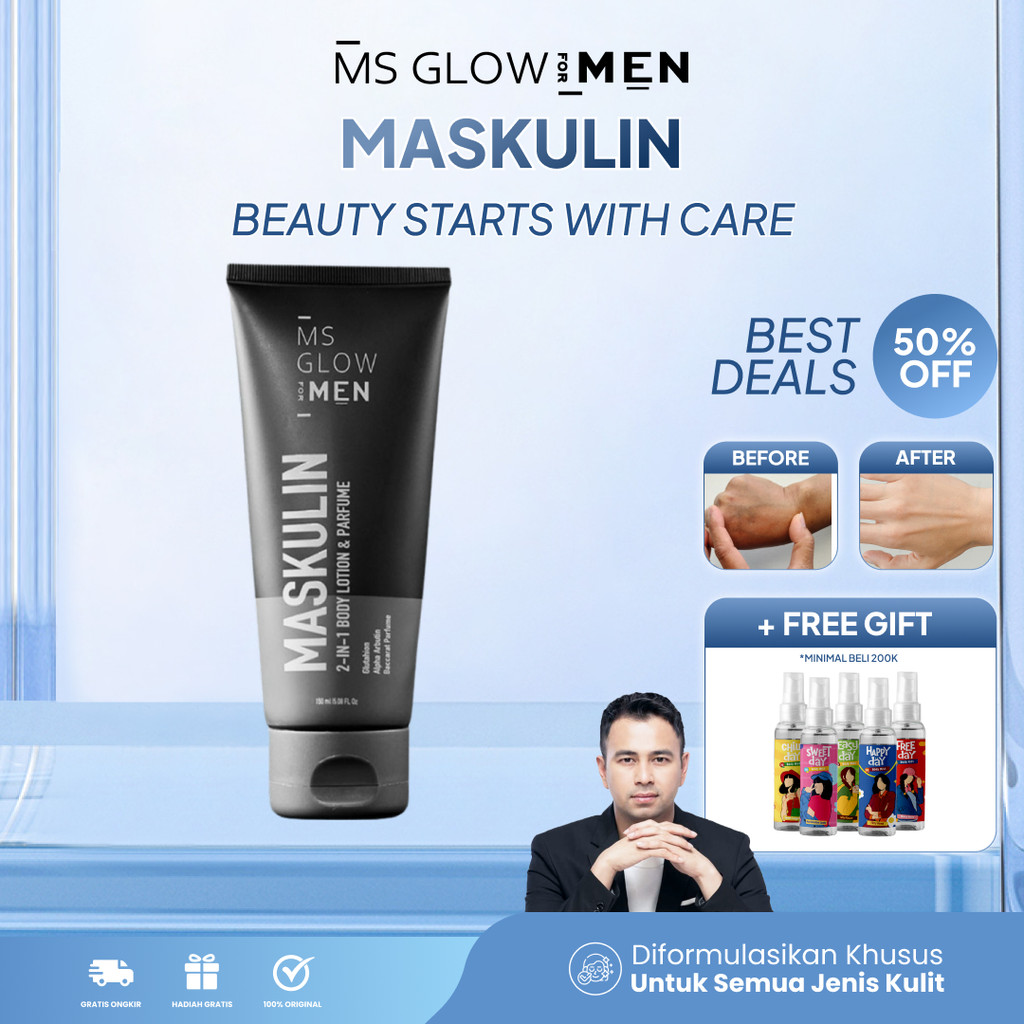 Ms Glow For Men 2in1 Hand Body Lotion Parfume Pelembab dan Pencerah Kulit Badan Pria Wangi Lama