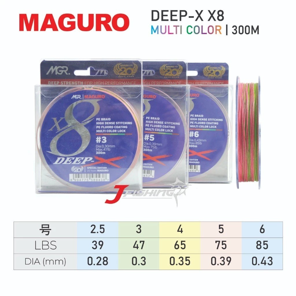 Senar PE MAGURO DEEP X X8 500M | PE 2 s/d PE 5 | Multi Color . JF