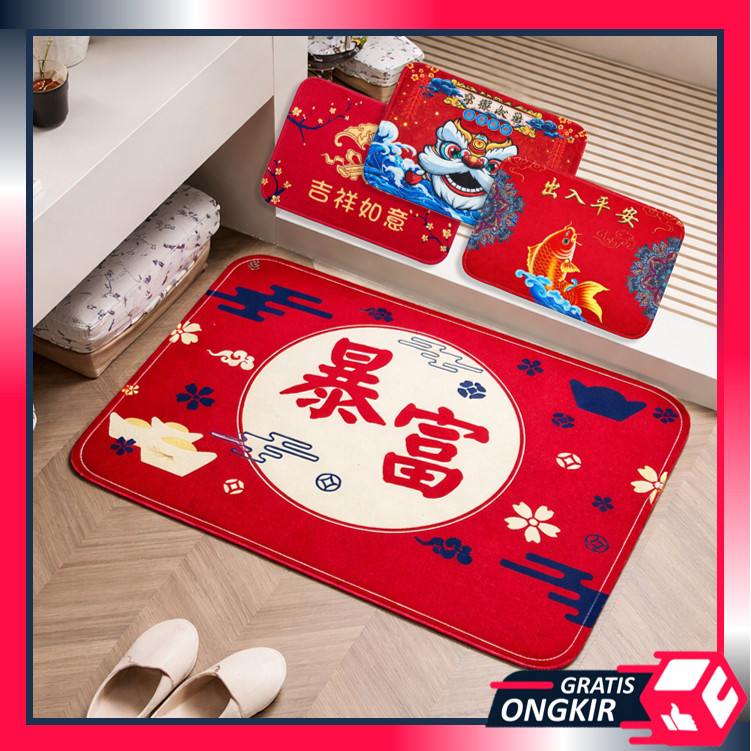 Gratis Ongkir - H1037 Keset Kaki Anti Slip Imlek  / Keset Kaki Anti Slip Motif Barongsai