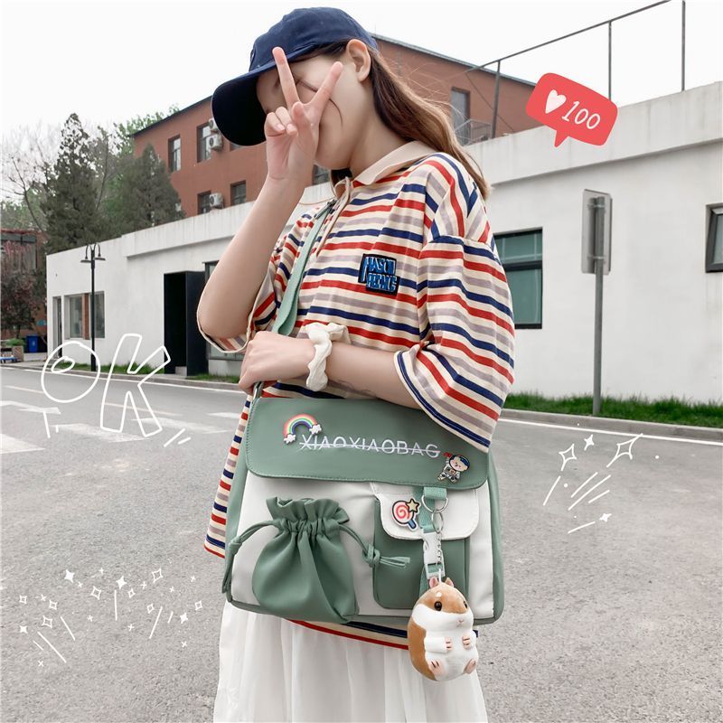 Tas selempang gaya Cina baru, tas bahu bergaya tradisional, tas sekolah siswa, ransel modis