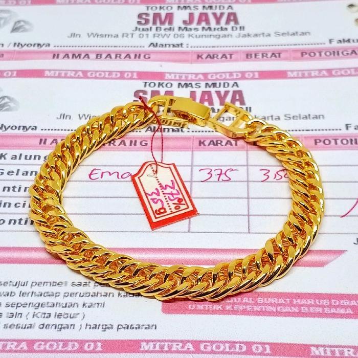 Bisa Cod Gelang tangan emas muda wanita dan pria dewasa motif rantai tidak luntur dapat surat dari t
