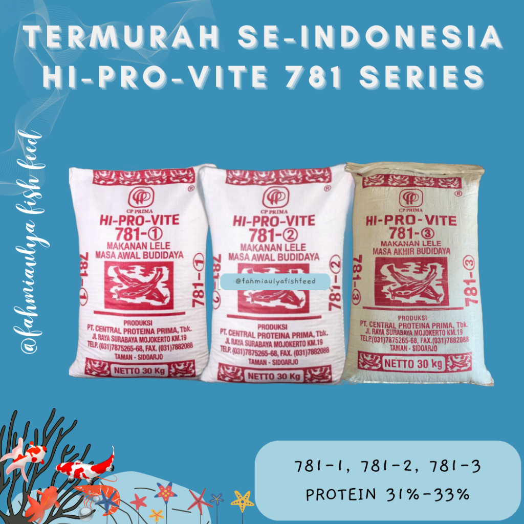 PAKAN IKAN MURAH (PAKET 10 Kg) HI PRO VITE 781-1, 781-2, 781-3 Series | Pakan Ikan Lele Nila Gurame 