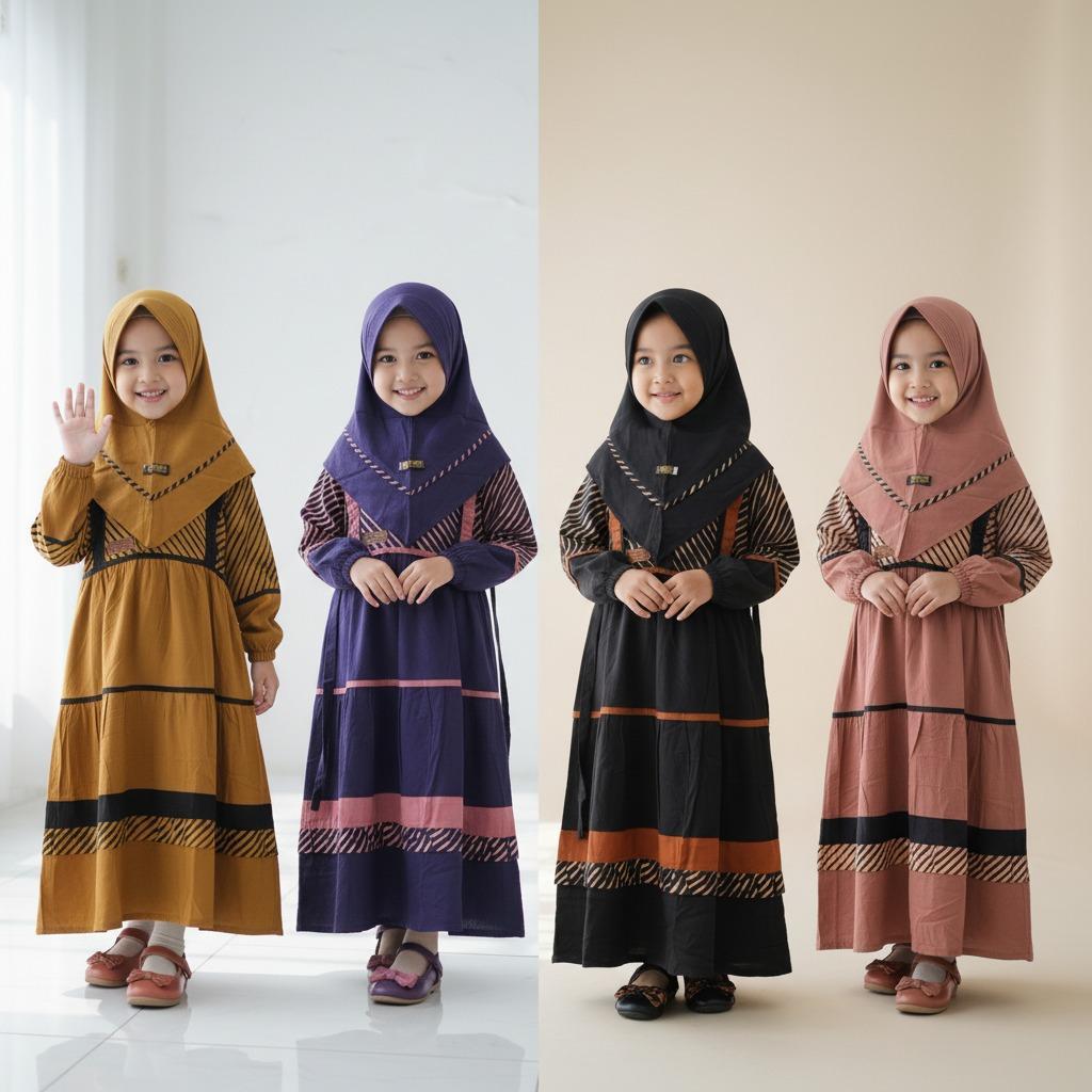 Gamis Amanda Amaliya Kids Rayon Twill Premium Mix Rayon Motif