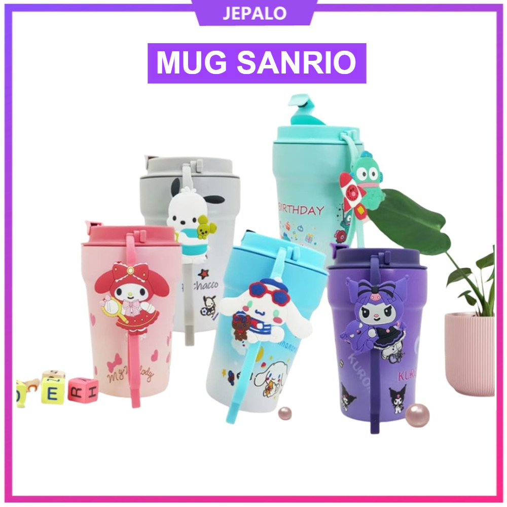 Tumblr Mug Stainles 500ml Karakter / Tumblr Sanrio + Tali Gantungan / Cup Gelas Minum Stainless Lucu