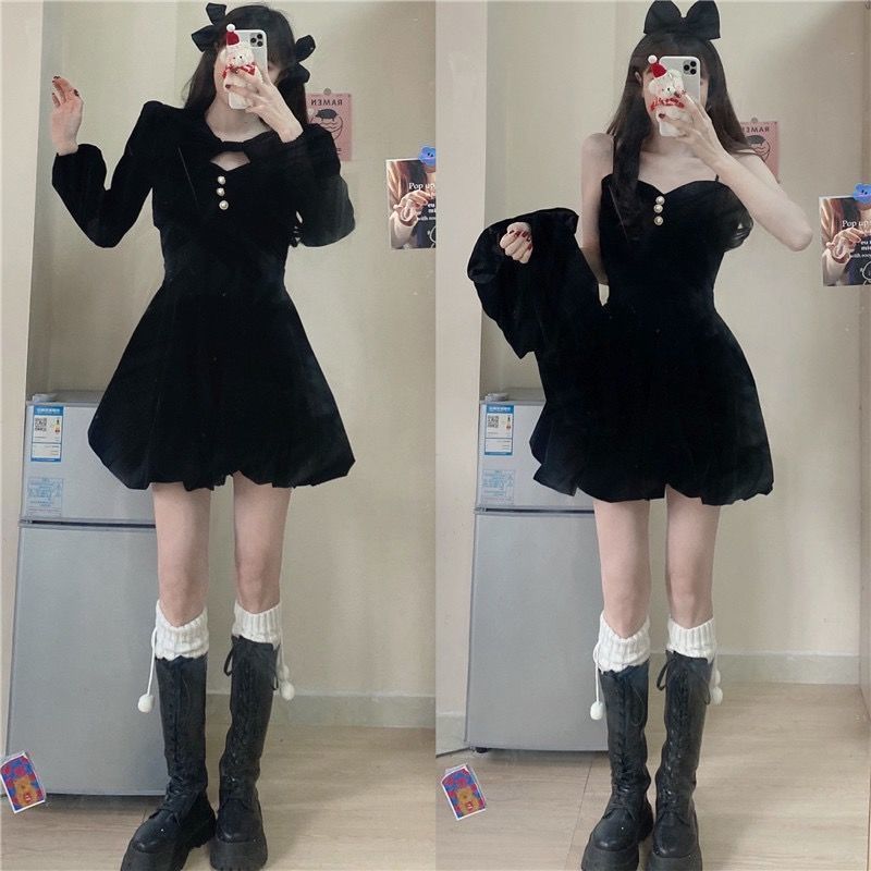 dress hitam wanita long sleeve press body kekinian korean christmas party dress natal terbaru 2025