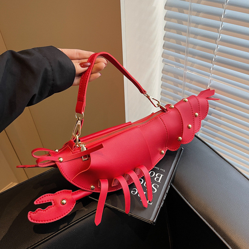 Young Girls Lobster Shape Crossbody Bag Solid Color Pu Leather Handbag Cute Creative Funny Bag Casua