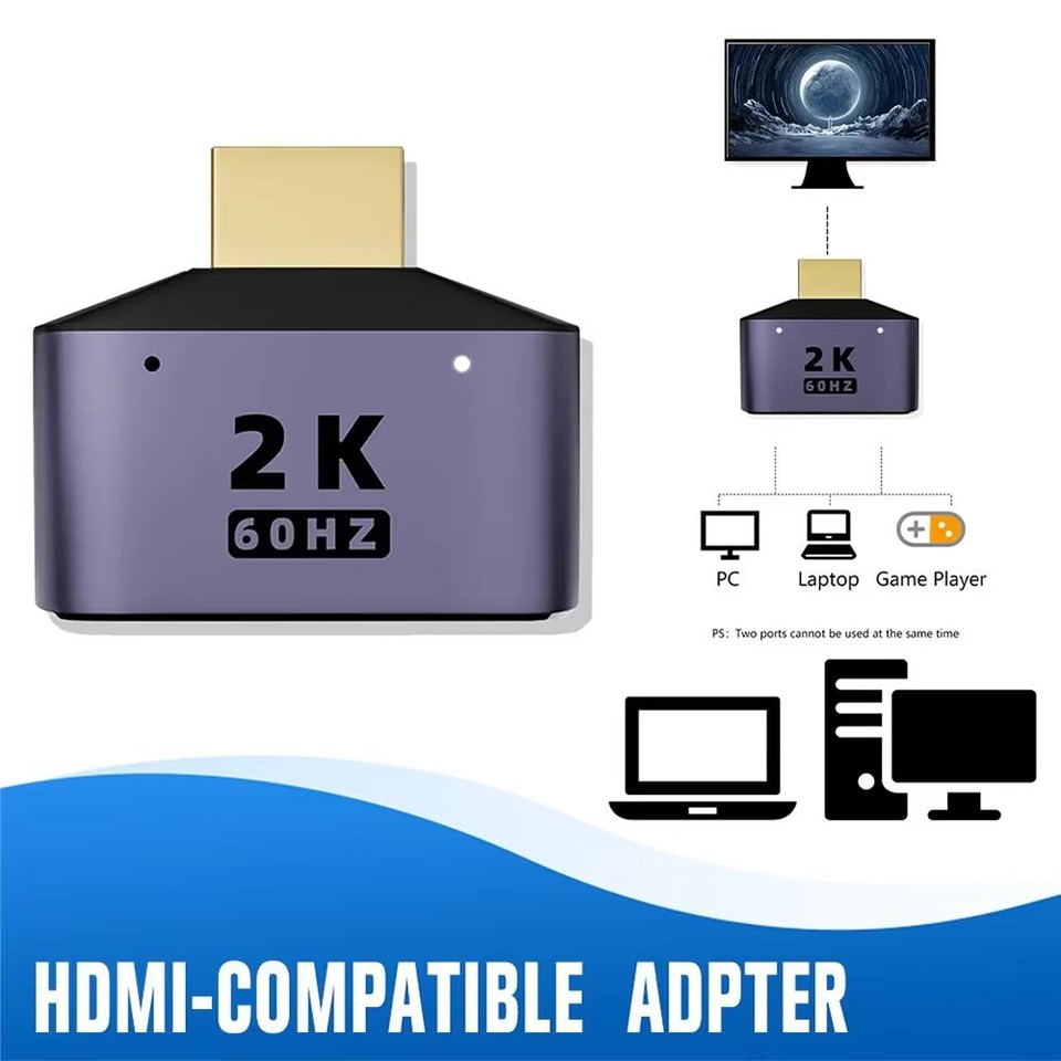 1 to 2 HDMI-Compatible HD 2K Dual Output Splitter Monitor Adapter One HDMI Male to Dual HDMI Female 