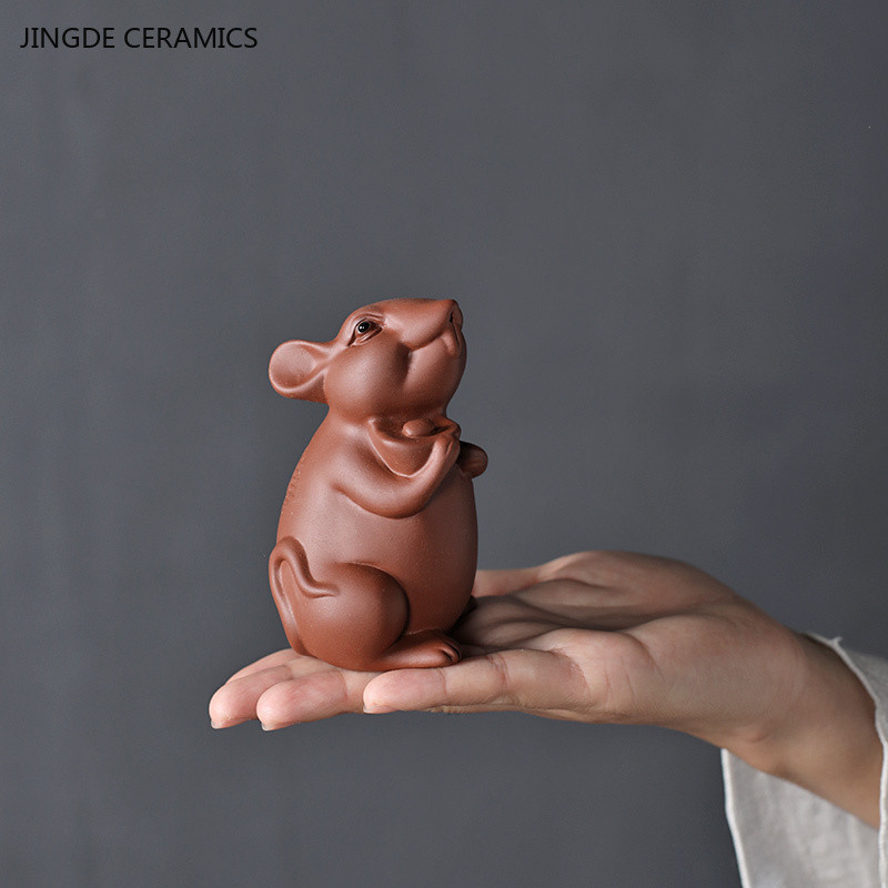 Trational Purple Sand Tea Pet Zhaofai Feng Shui Ornaments Pieces Handraised Zoac Rat Decoration Tea 