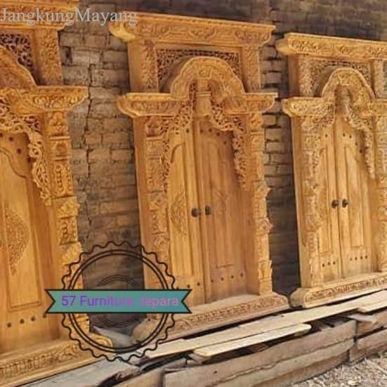 A Pintu jendela gebyok ukir Jepara kayu jati mentahan murah